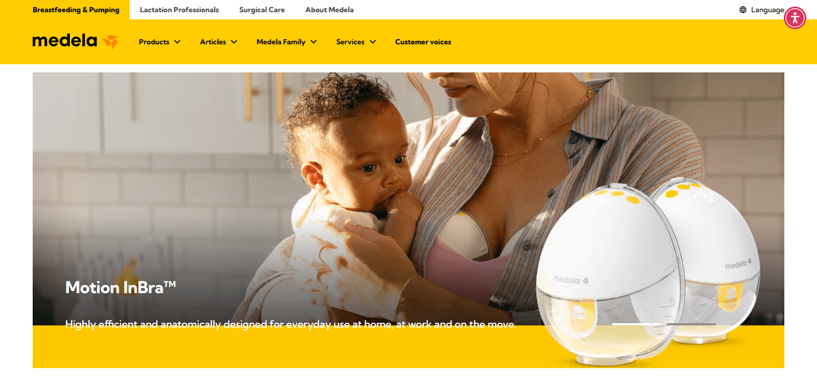 Medela live website screenshot