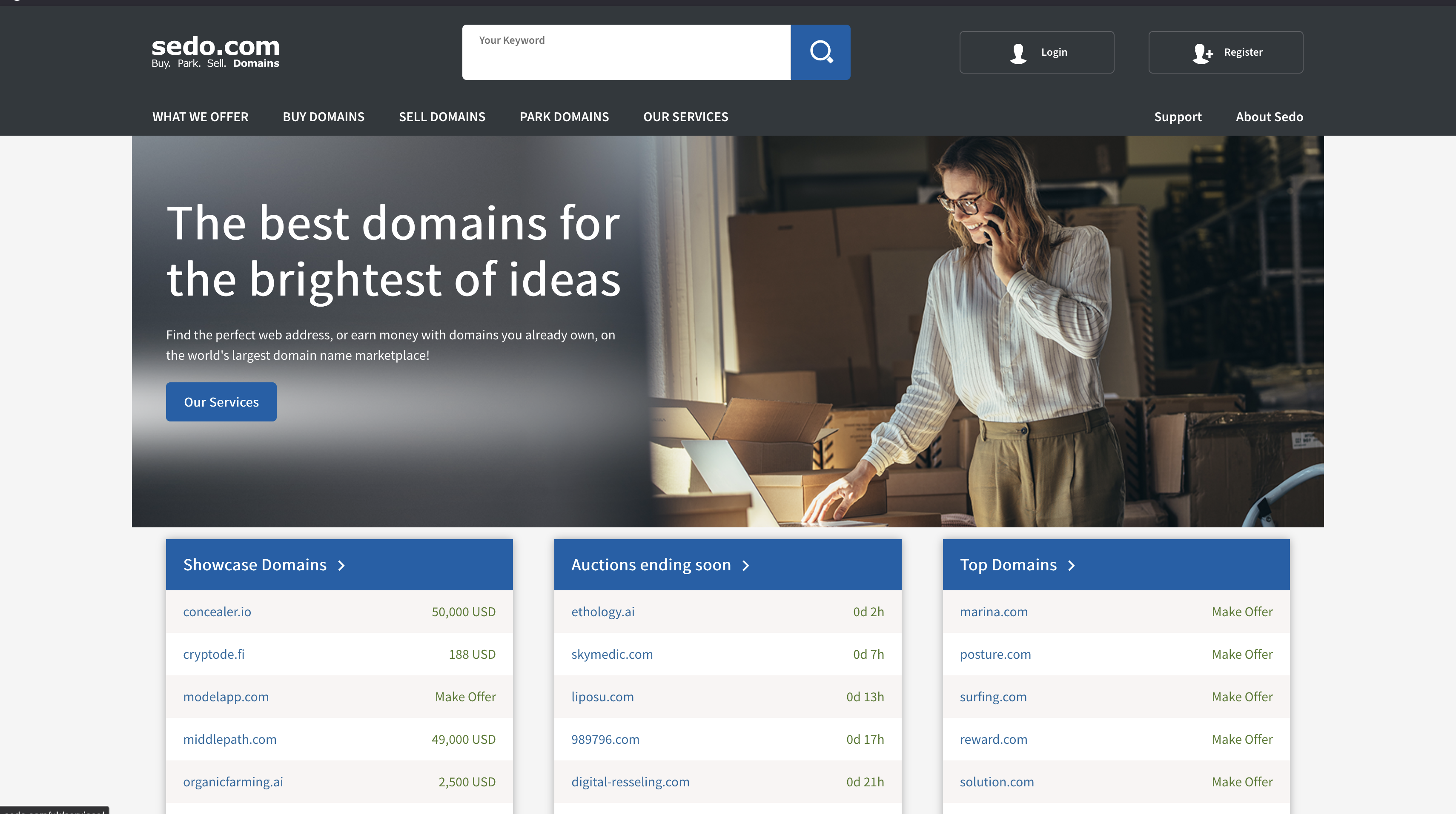 Sedo.com live website screenshot